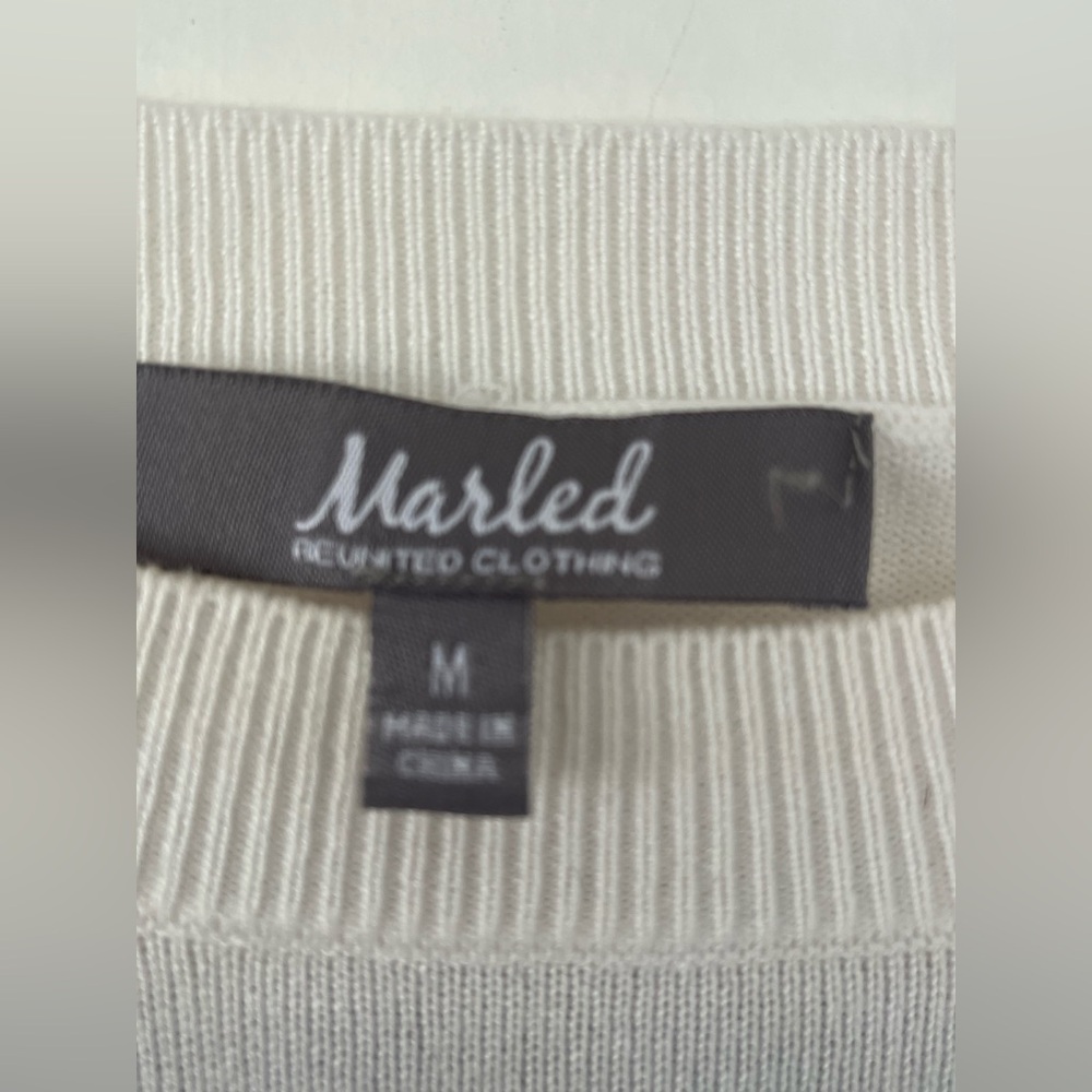 Marled LOVE Sweater Red Stripe White Crewneck Pullover Size Medium - Picture 5 of 11